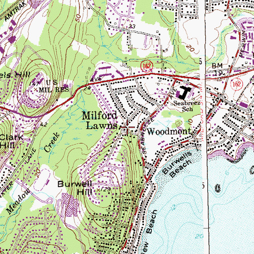 Topographic Map of Milford Lawns, CT