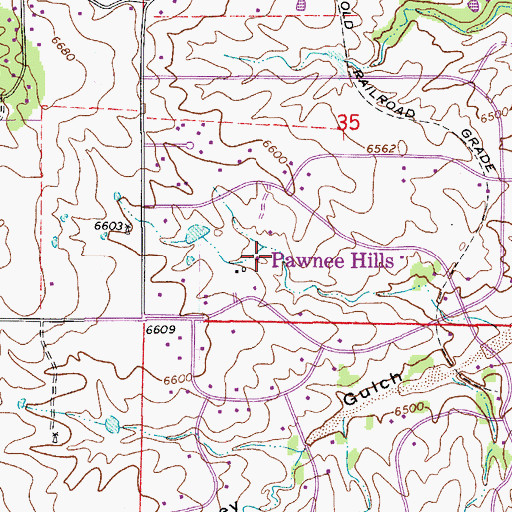 Topographic Map of Pawnee Hills, CO