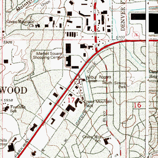Topographic Map of Wilbur Rogers Center, CO