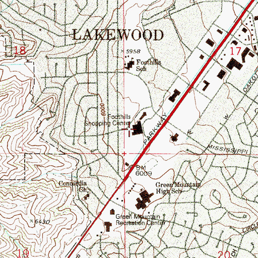 Topographic Map of Foothills Shopping Center, CO