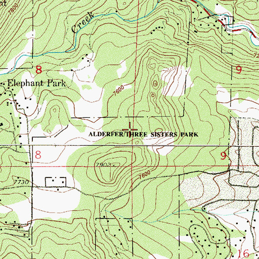 Topographic Map of Alderfer/Three Sisters Park, CO