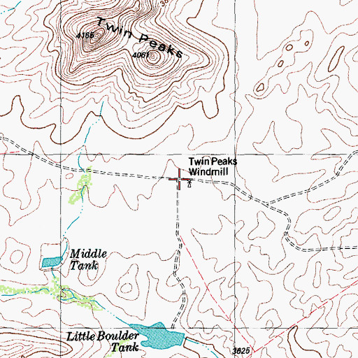 Topographic Map of Twin Peaks Windmill, TX