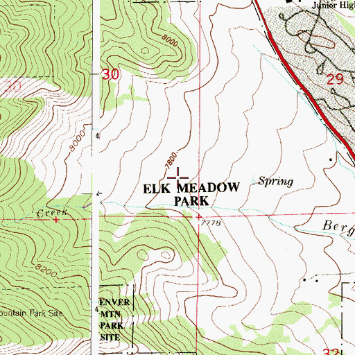 Topographic Map of Elk Meadow Park, CO