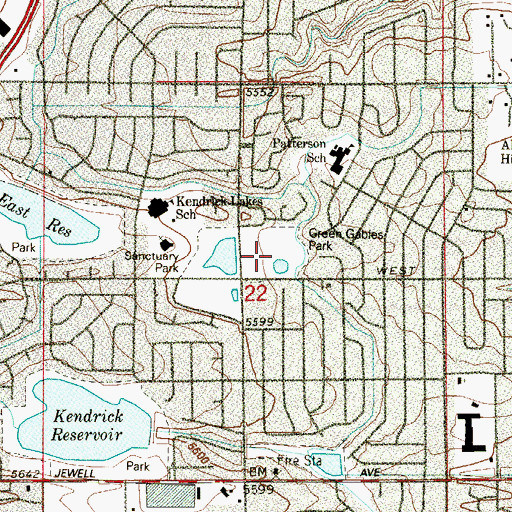 Topographic Map of Green Gables Park, CO