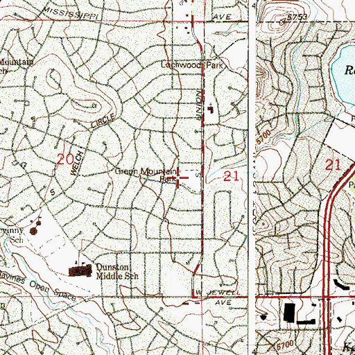 Topographic Map of Green Mountain Park, CO