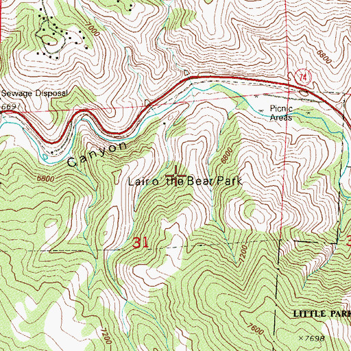 Topographic Map of Lair o' the Bear Park, CO