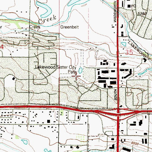 Topographic Map of Lakewood Sister City Park, CO
