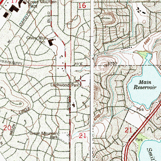 Topographic Map of Lochwood Park, CO