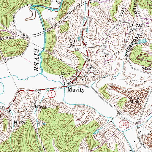 Topographic Map of Mavity Post Office (historical), KY