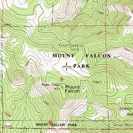 Topographic Map of Mount Falcon Park, CO