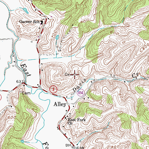 Topographic Map of Davis Cemetery, KY