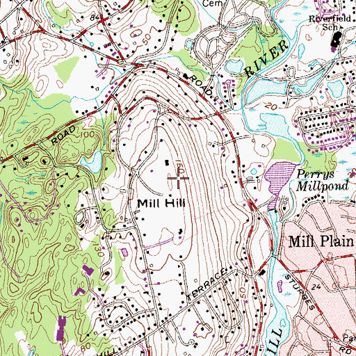 Topographic Map of Mill Hill, CT