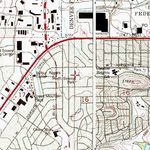 Topographic Map of South Simms Park, CO