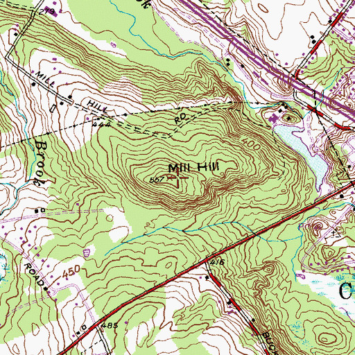 Topographic Map of Mill Hill, CT