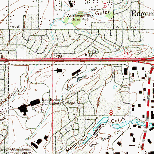 Topographic Map of Union Ridge Park, CO