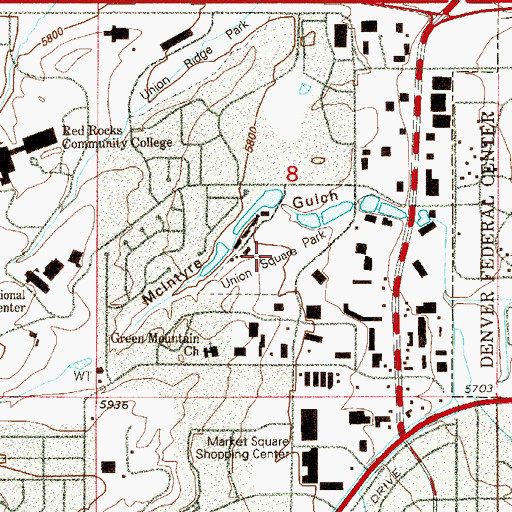 Topographic Map of Union Square Park, CO