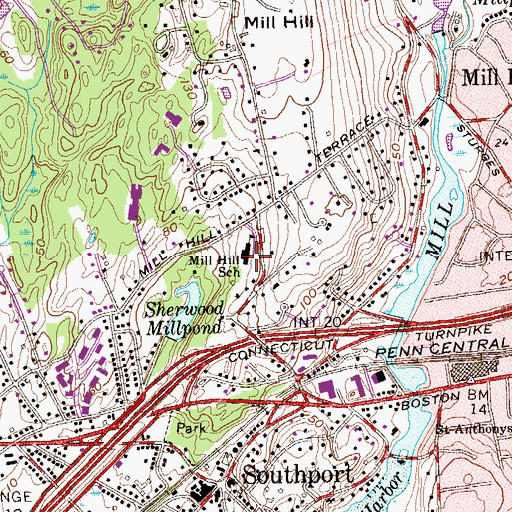 Topographic Map of Mill Hill School, CT