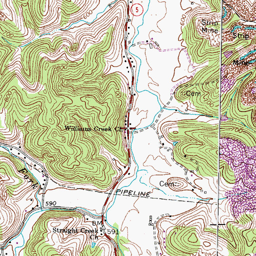 Topographic Map of Williams Creek Church, KY