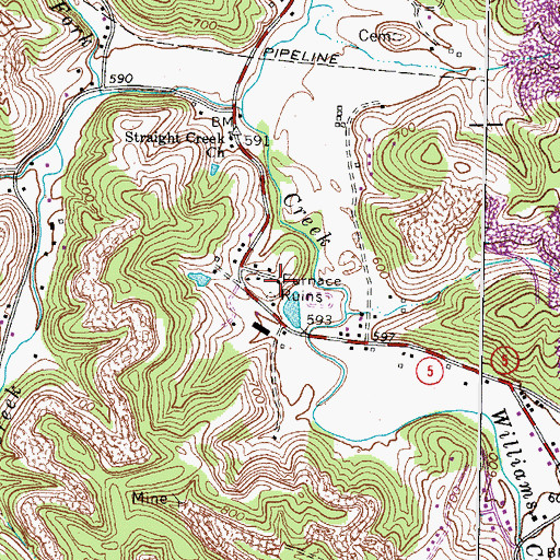 Topographic Map of Buena Vista Iron Furnace (historical), KY