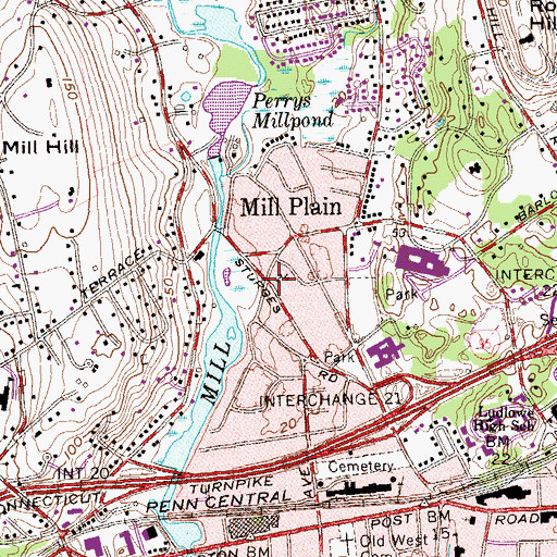 Topographic Map of Mill Plain, CT