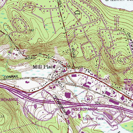 Topographic Map of Mill Plain, CT
