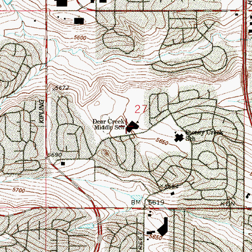 Topographic Map of Deer Creek Middle School, CO