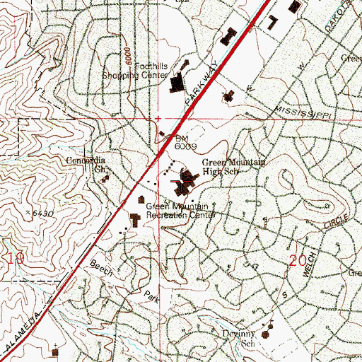 Topographic Map of Green Mountain High School, CO