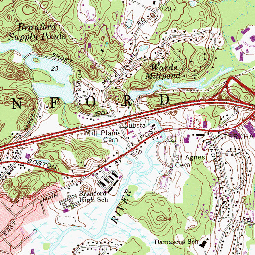 Topographic Map of Mill Plain Cemetery, CT