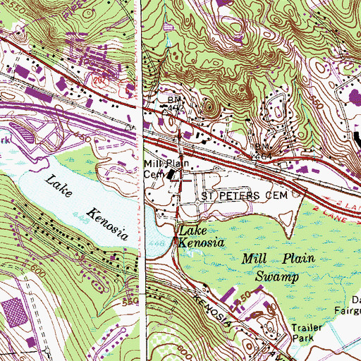 Topographic Map of Mill Plain Cemetery, CT