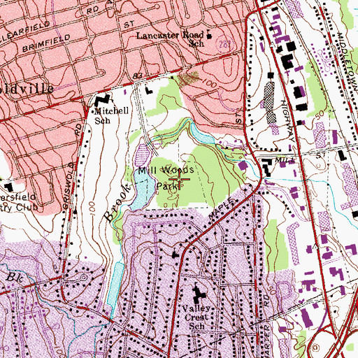 Topographic Map of Mill Woods Park, CT