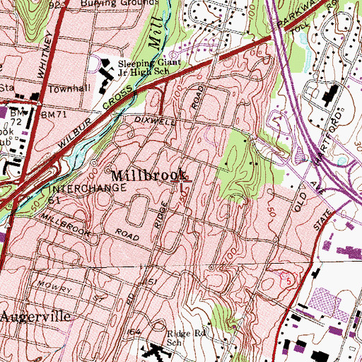 Topographic Map of Millbrook, CT
