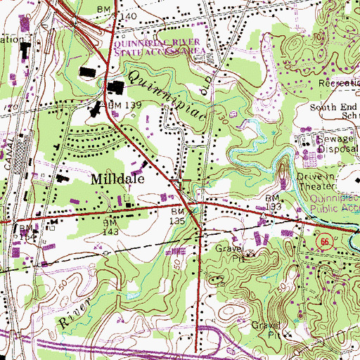 Topographic Map of Milldale, CT