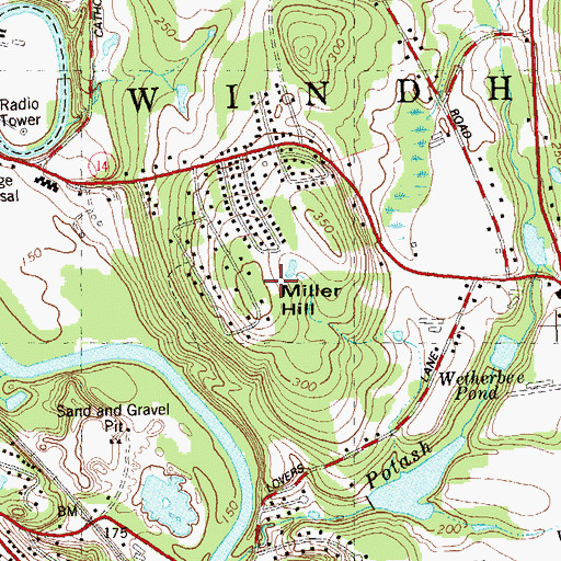 Topographic Map of Miller Hill, CT