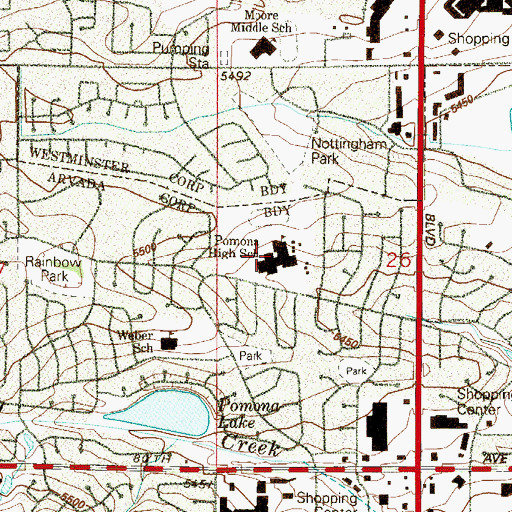 Topographic Map of Pomona High School, CO