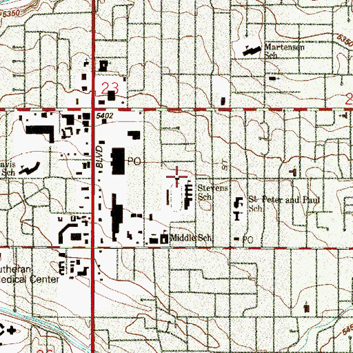 Topographic Map of Stevens Elementary School, CO