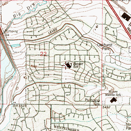 Topographic Map of Zerger Elementary School (historical), CO