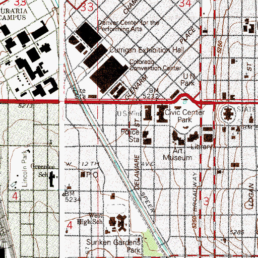 Topographic Map of Mile High Post Office, CO
