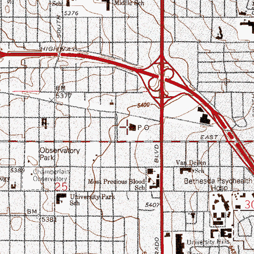 Topographic Map of University Park Post Office, CO