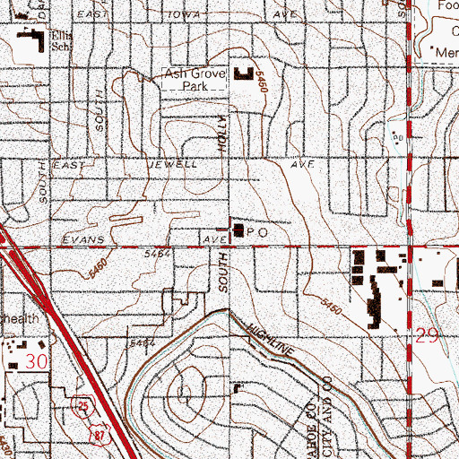 Topographic Map of Wellshire Post Office, CO
