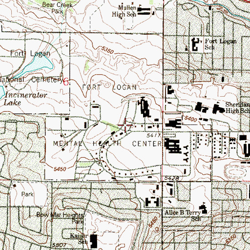 Topographic Map of Fort Logan (historical), CO