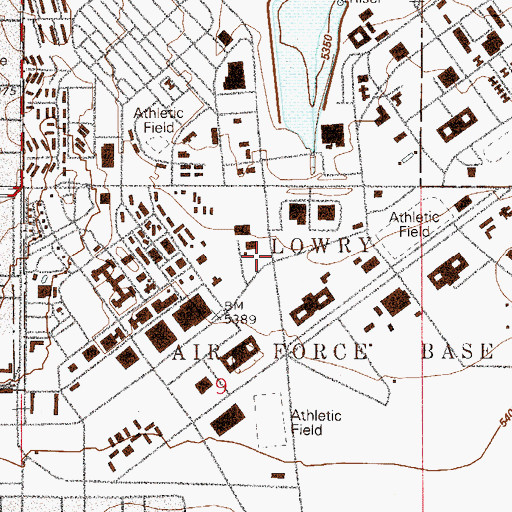 Topographic Map of Lowry Air Force Base (historical), CO
