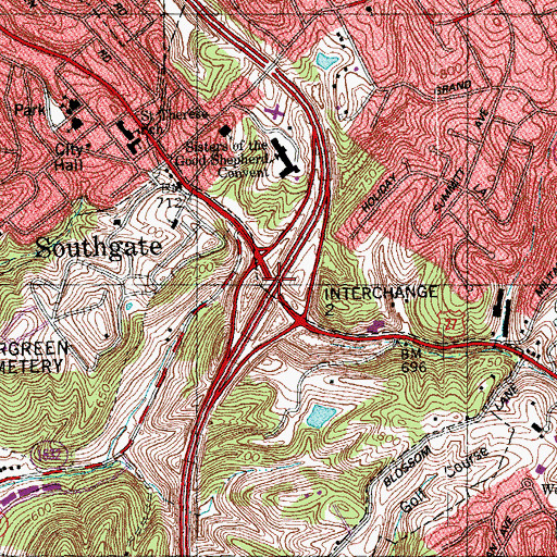 Topographic Map of Interchange 2, KY