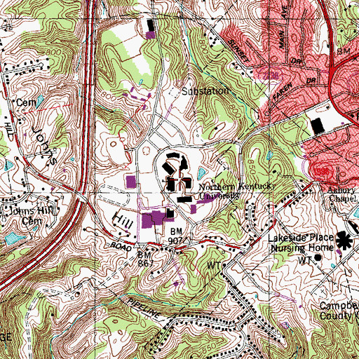 Topographic Map of Northern Kentucky University, KY