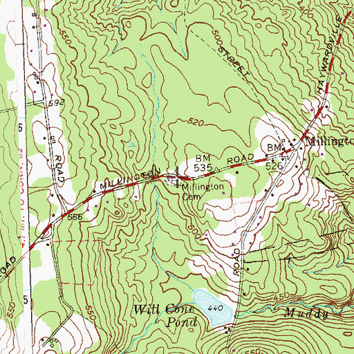 Topographic Map of Millington Cemetery, CT