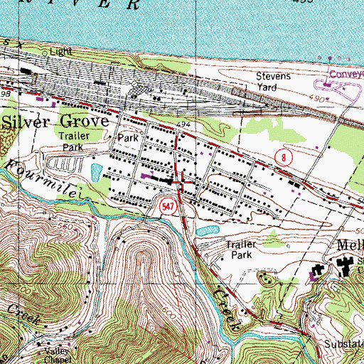 Topographic Map of Silver Grove Post Office (historical), KY