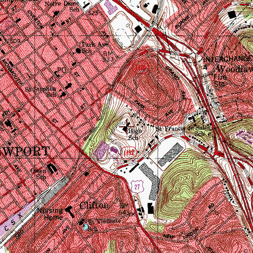 Topographic Map of Newport Central Catholic High School, KY