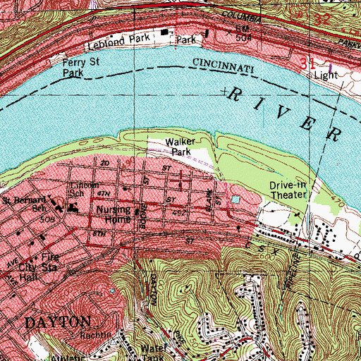 Topographic Map of East Dayton Baptist Church, KY