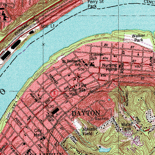 Topographic Map of First Baptist Church of Dayton, KY