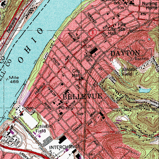 Topographic Map of Bellevue Christian Church, KY