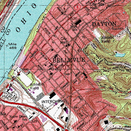 Topographic Map of Bellevue Grade School (historical), KY
